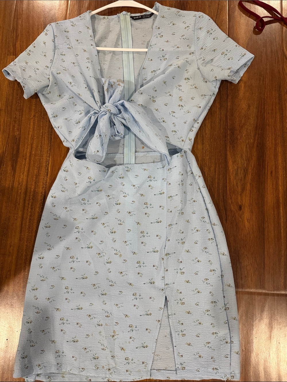 SHEIN Light Blue Floral Tie-Front Mini Dress